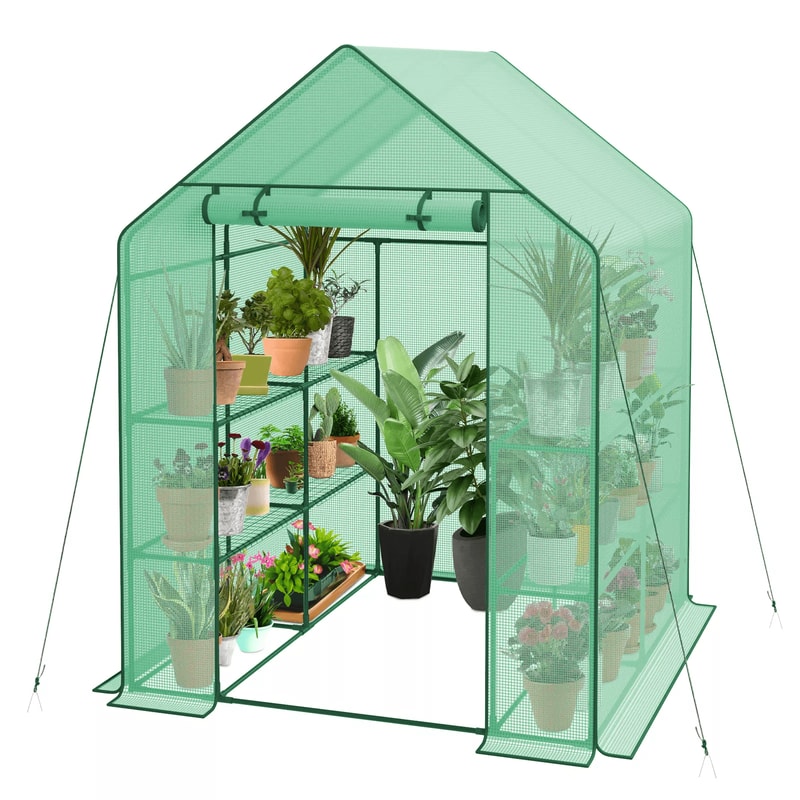 Portable Green House Outdoor With Shelves Tiers Walk In Greenhouse For Planter HeavyDuty Frame And 7