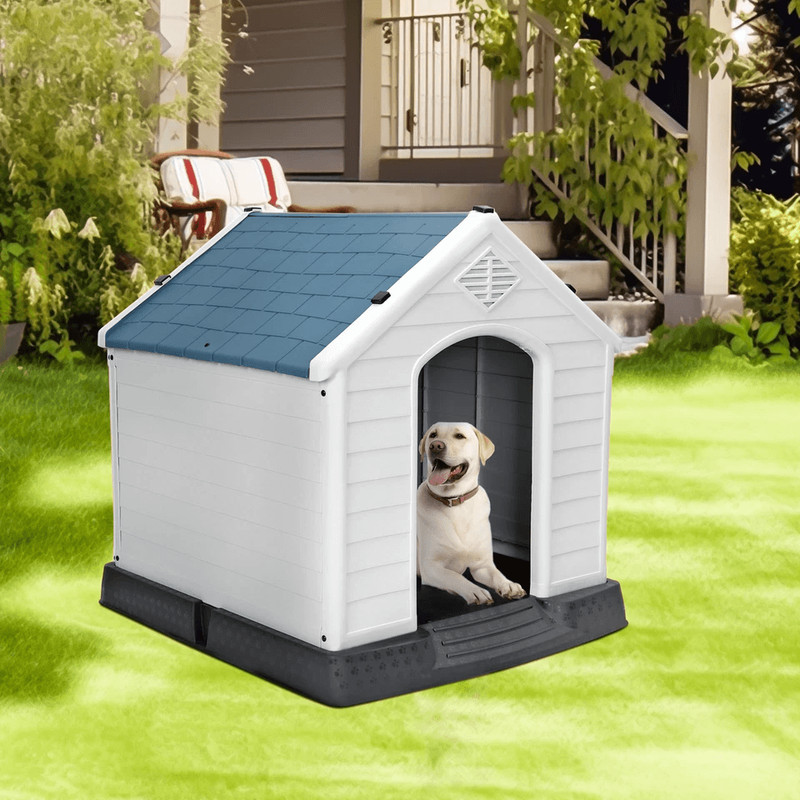 Plastic Dog House Indoor Outdoor Doghouse Puppy Shelter With Air Vent Elevated Floor Easy Assembly  5