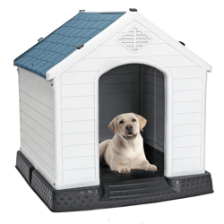 plastic dog house indoor outdoor doghouse puppy shelter with air vent elevated floor, easy assembly for small, medium