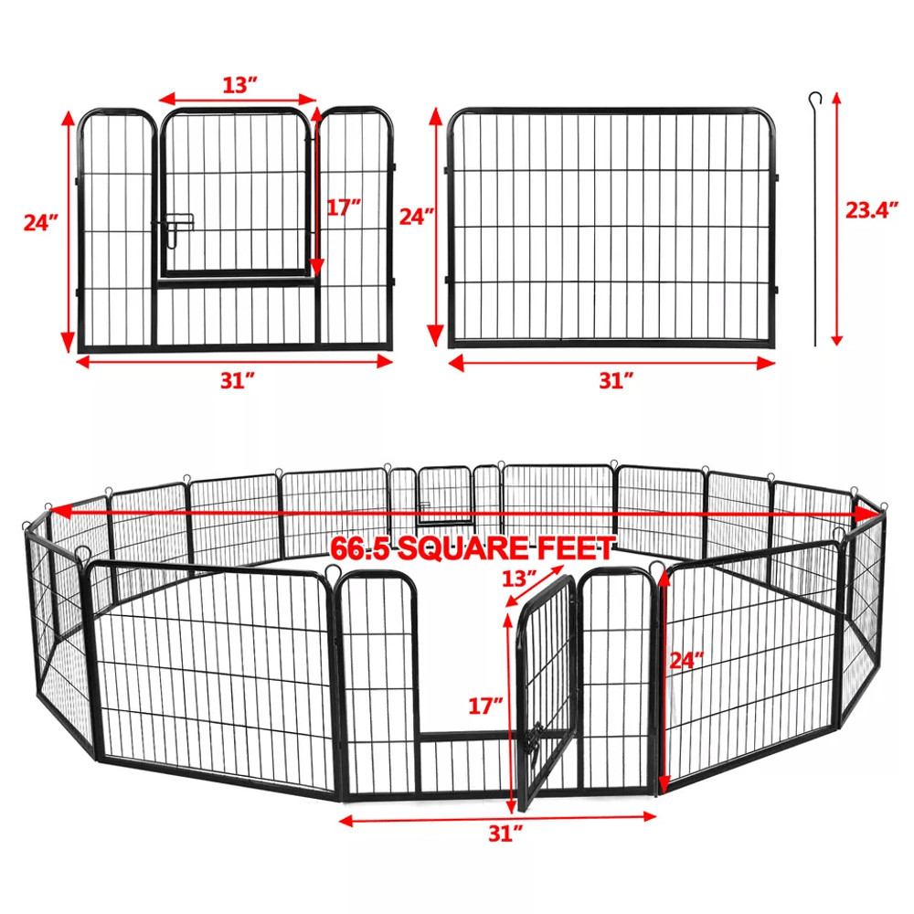 Portable 16 Panel Dog Playpen Detachable Fence For Outdoor RV Yard Use 7