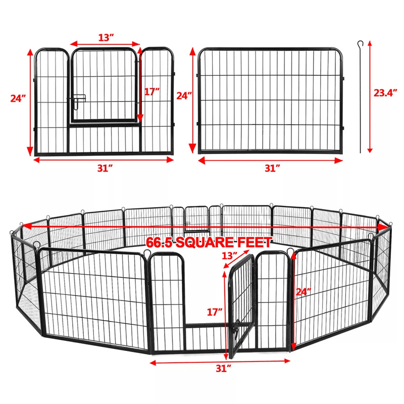 Portable 16 Panel Dog Playpen Detachable Fence For Outdoor RV Yard Use 7