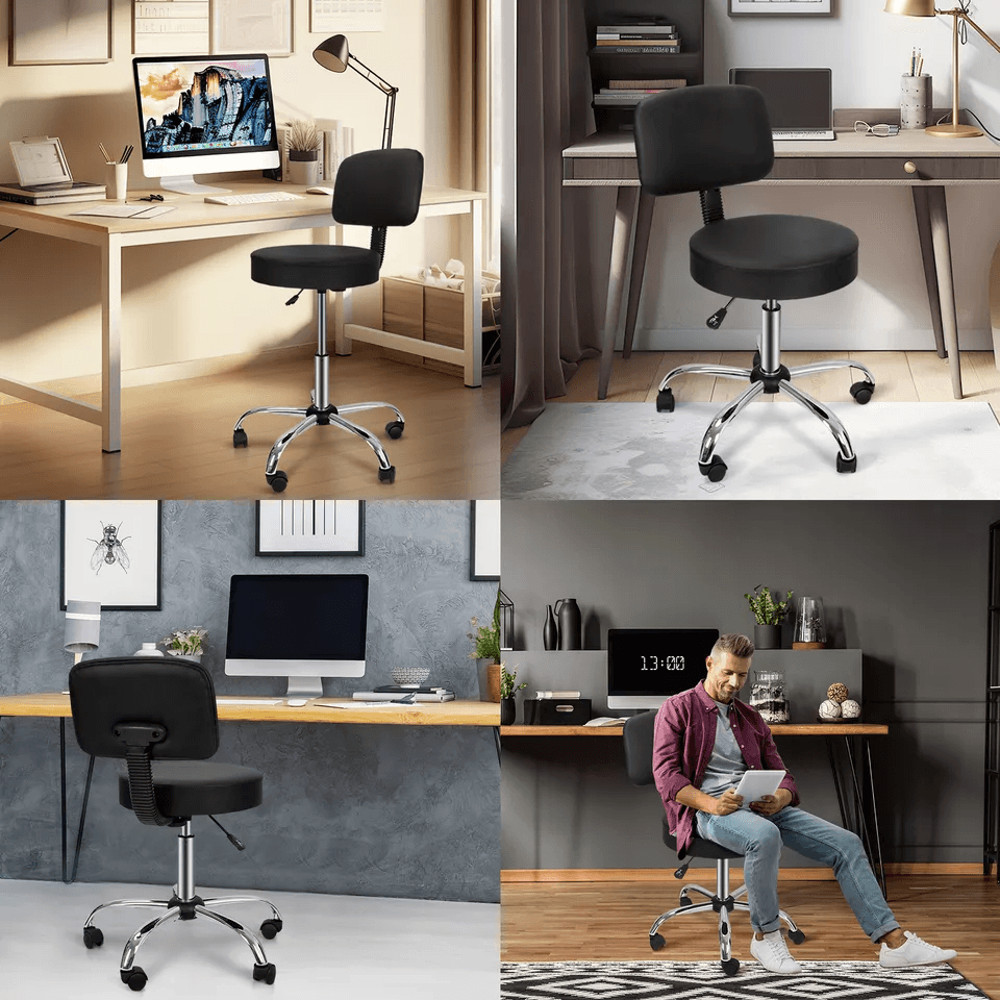 Swivel Salon Spa Stool Chair Adjustable Hydraulic Rolling Stool With Back Support 2