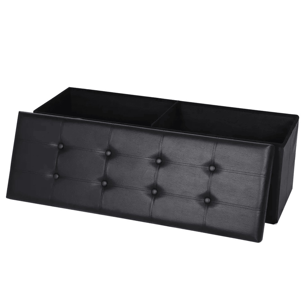 Black Leather Folding Storage Ottoman Bench Footrest Chest With Divider Ideal For Bedroom Living Ro 3