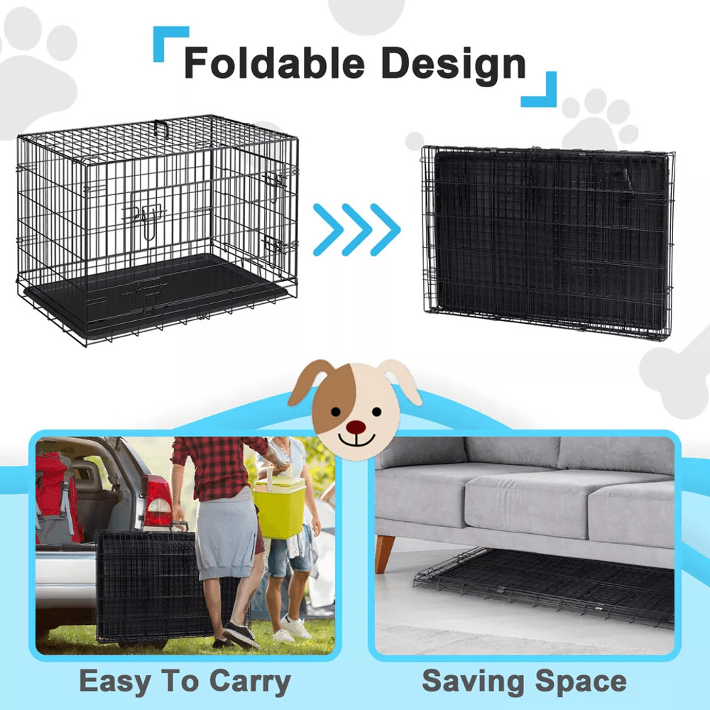 Metal Wire Dog Crate With Double Doors  Tray Foldable Pet Kennel For Medium Dogs 3
