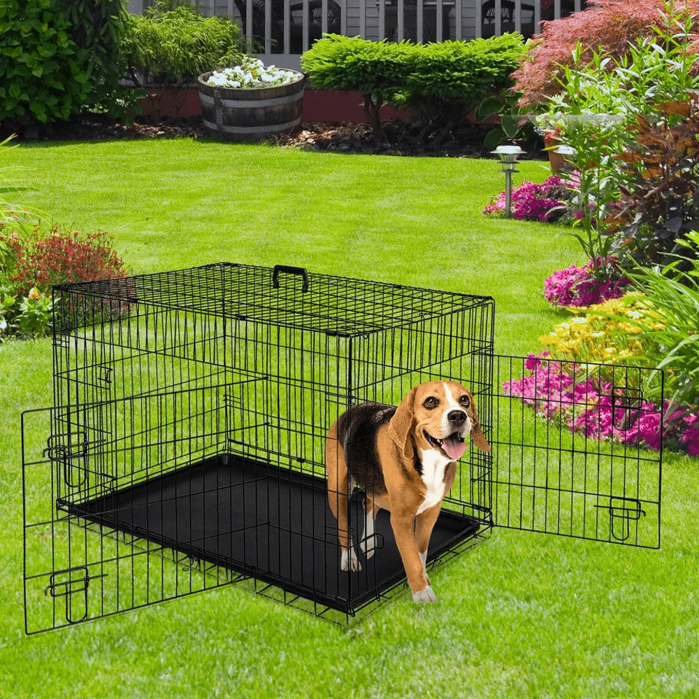Metal Wire Dog Crate With Double Doors  Tray Foldable Pet Kennel For Medium Dogs 1