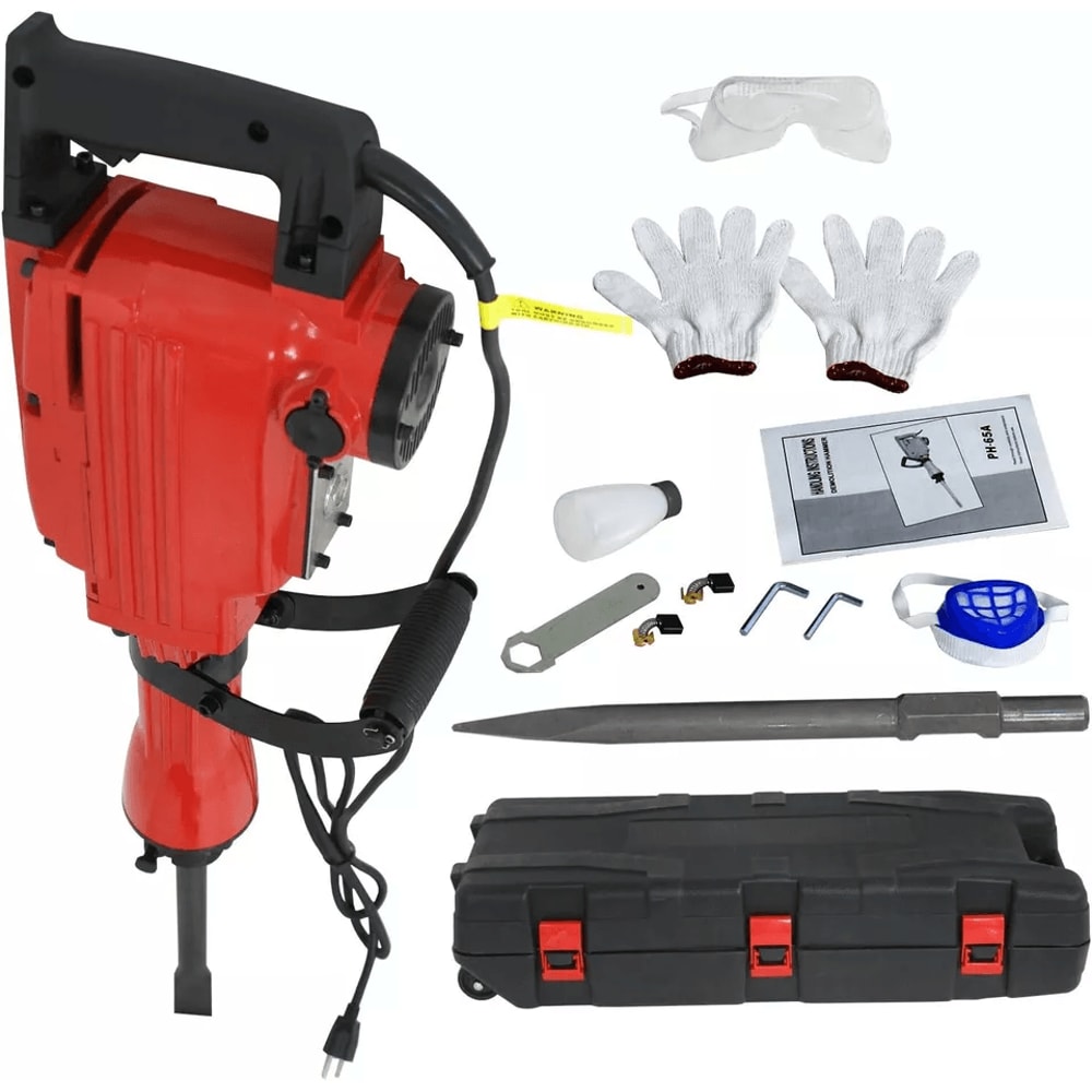 Powerful Electric Demolition Jack Hammer Heavy Duty Concrete Breaker Kit With Case Gloves For Cons 5