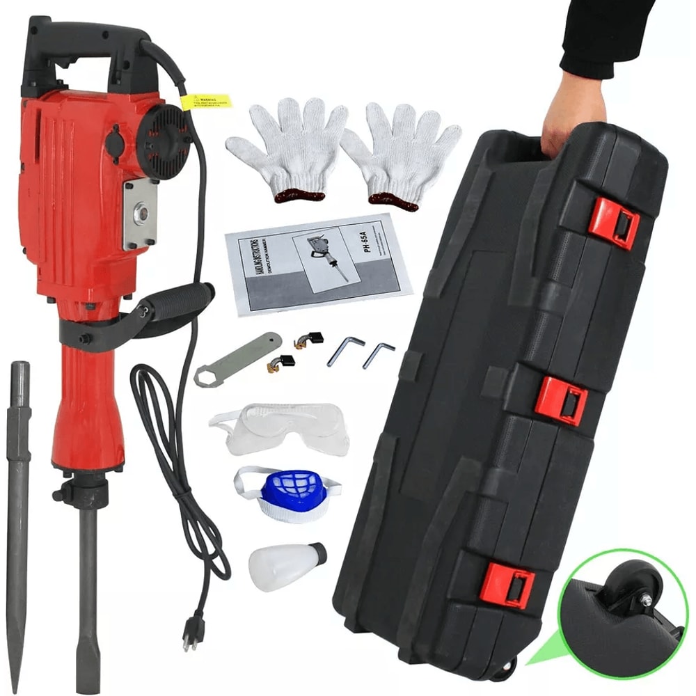 Powerful Electric Demolition Jack Hammer Heavy Duty Concrete Breaker Kit With Case Gloves For Cons 7