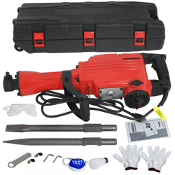 powerful electric demolition jack hammer, heavy duty concrete breaker kit with case & gloves for construction & diy