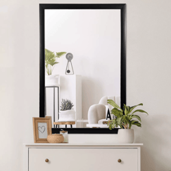 rectangular wall mirror bathroom mirror, black ps frame vanity mirror for living room, bedroom, or office wall decor