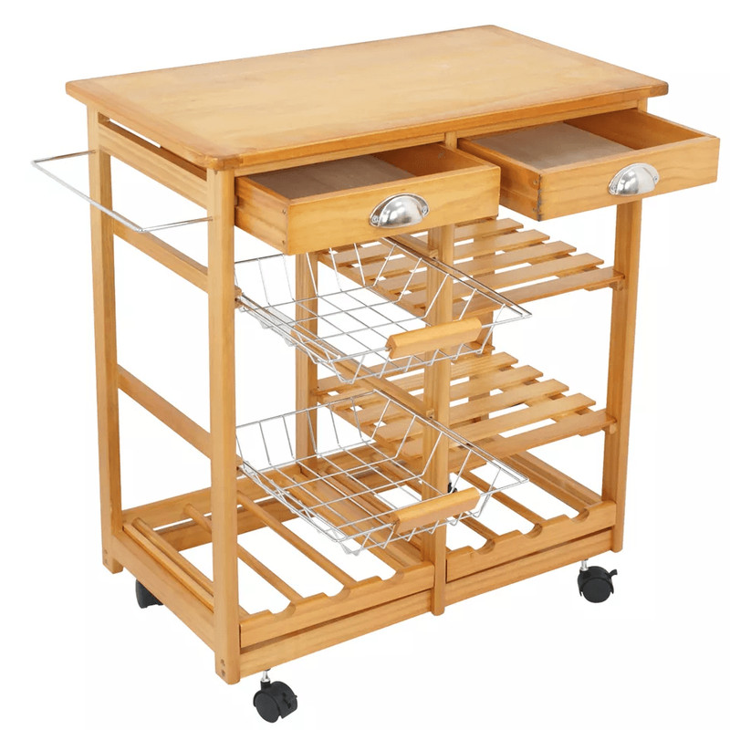 Rolling Kitchen Island Cart Wood Mobile Serving Cart With Storage For Home Restaurant 1