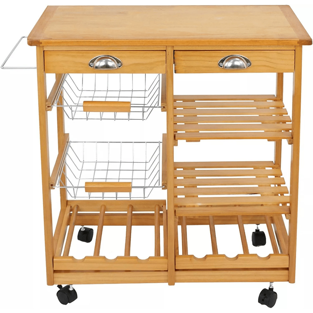 Rolling Kitchen Island Cart Wood Mobile Serving Cart With Storage For Home Restaurant 0