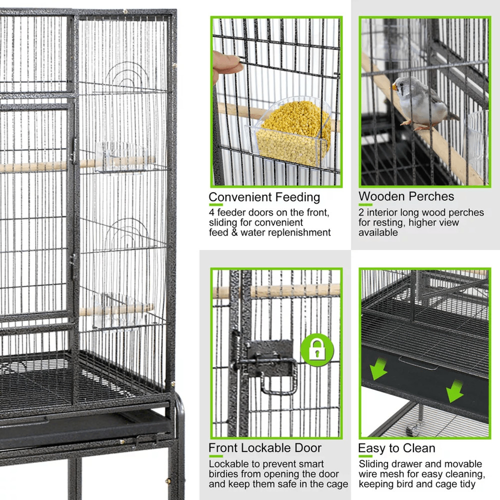 Large Black Wrought Iron Bird Cage With Wheels Ideal For Parakeets Cockatiels And Small Parrots 2