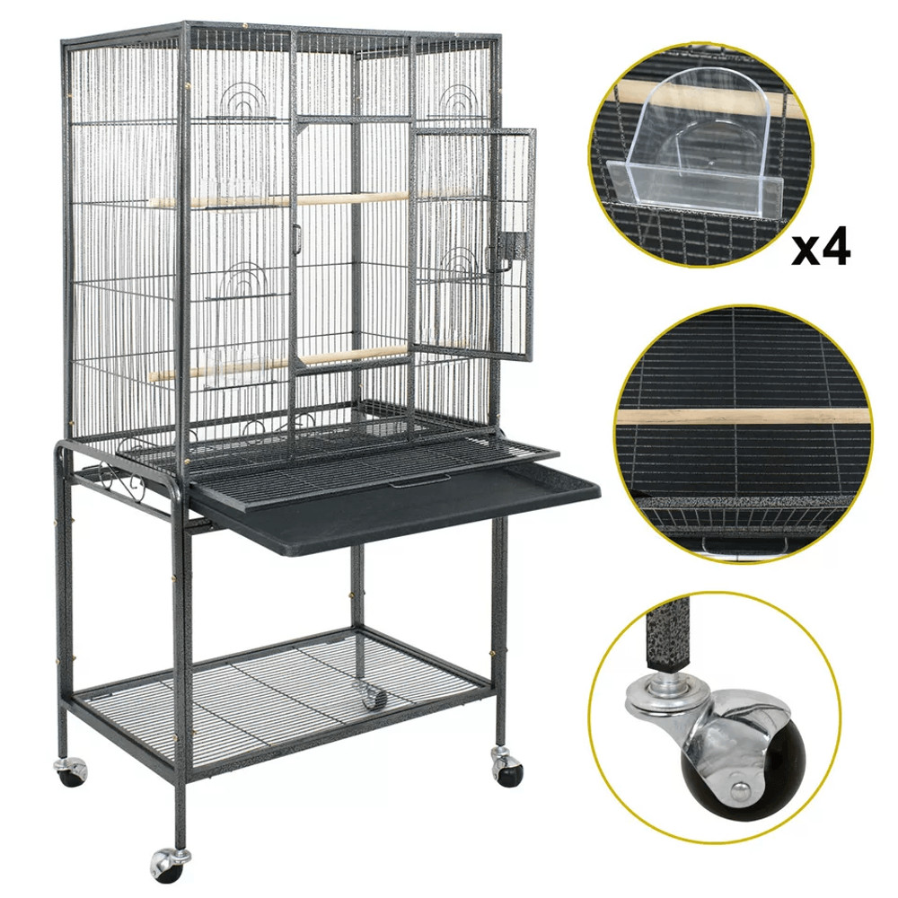 Large Black Wrought Iron Bird Cage With Wheels Ideal For Parakeets Cockatiels And Small Parrots 1