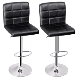 adjustable swivel bar stools with pu leather backrest, black counter chairs for home bar