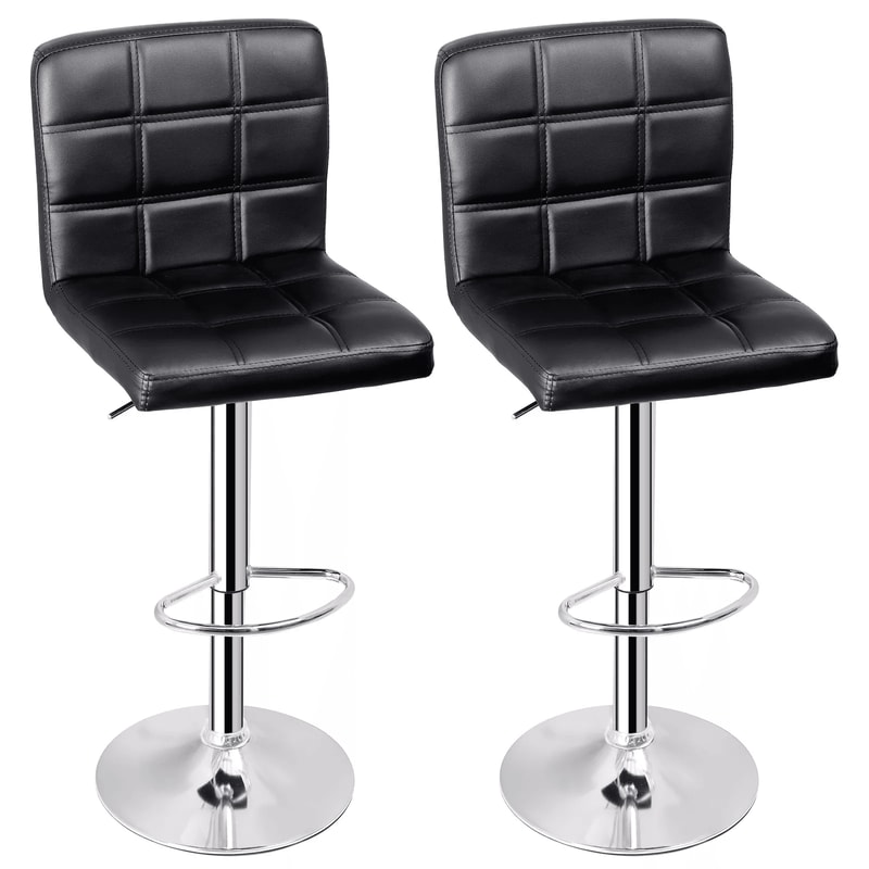 Adjustable Swivel Bar Stools With PU Leather Backrest Black Counter Chairs For Home Bar 0