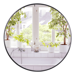 wall mounted round mirror black frame, stylish bathroom mirror with durable metal frame for home decoration