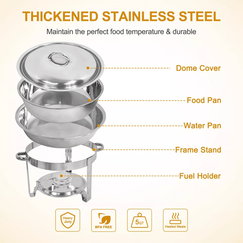 Round Chafing Dish Buffet Set Stainless Steel Catering Food Warmer For Parties Events 3