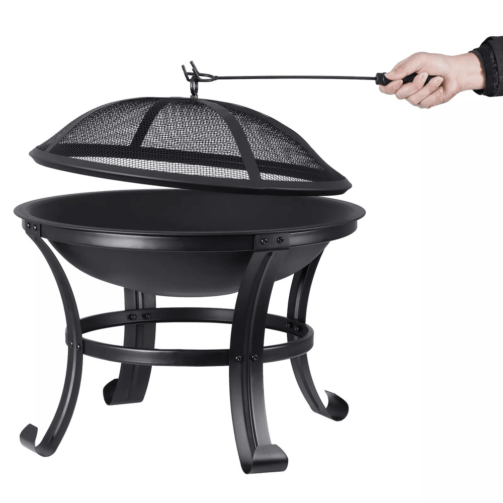 HeavyDuty Outdoor Wood Burning Fire Pit With Mesh Cover Ideal For Backyard BBQ Patio Heating Garden 11