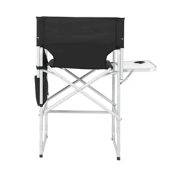 tall directors chair black aluminum folding chair with footrest & cup holder – portable for outdoor & indoor use