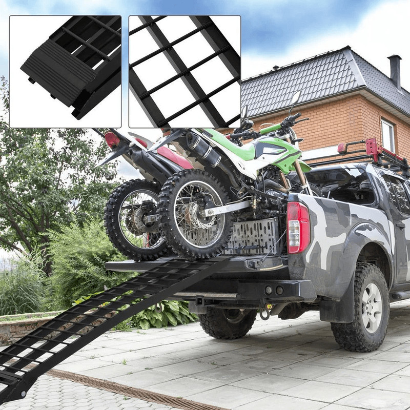 Pair Of 10ft Folding Aluminum Arch ATV Ramps  Lightweight Portable 1200 Lbs Capacity 1