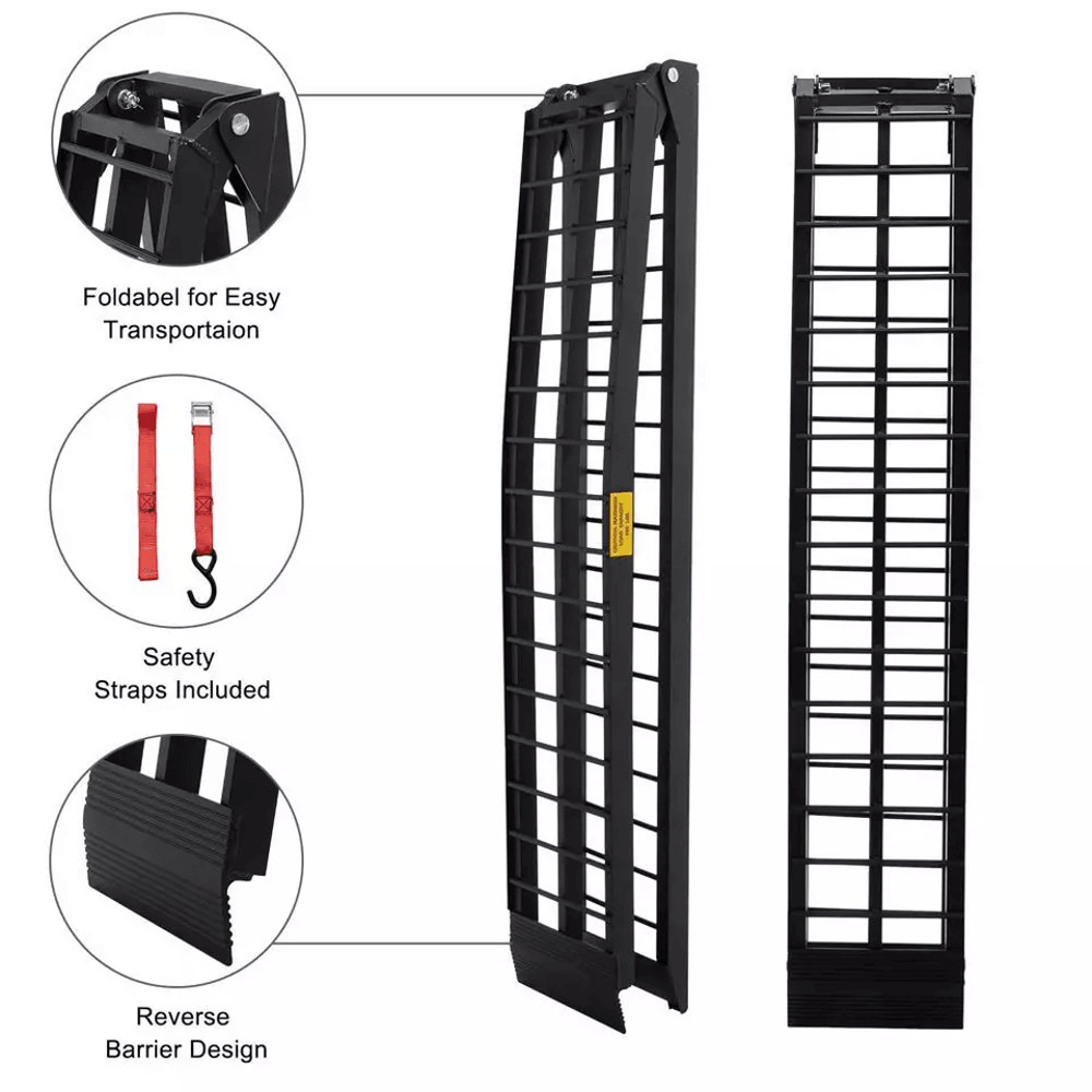 Pair Of 10ft Folding Aluminum Arch ATV Ramps  Lightweight Portable 1200 Lbs Capacity 2