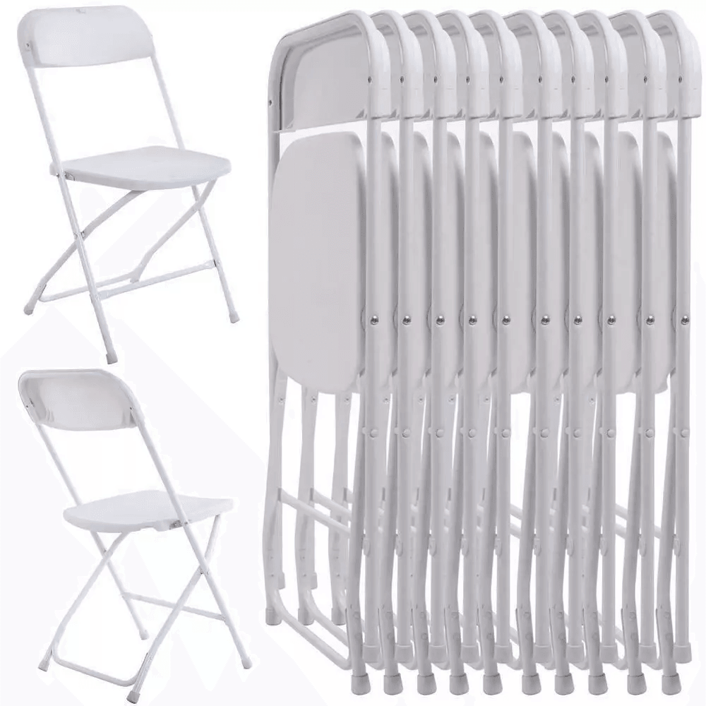 White Plastic Folding Chairs Stackable Portable Seating For Weddings Parties Camping Dining  Home U 0