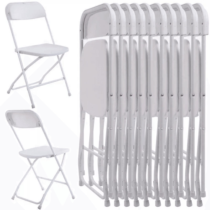 White Plastic Folding Chairs Stackable Portable Seating For Weddings Parties Camping Dining  Home U 0