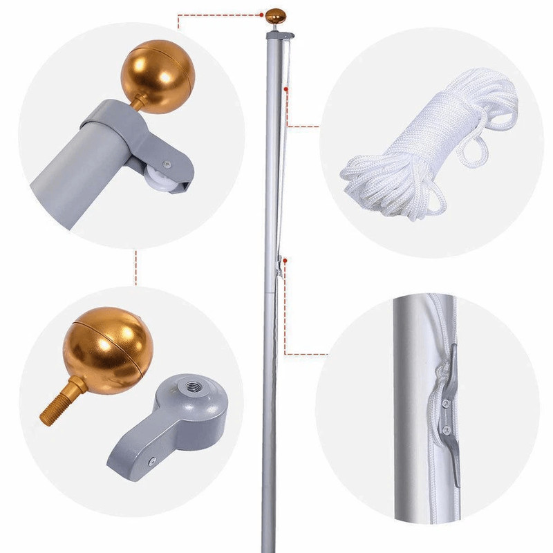 Sectional Aluminum Flagpole Kit HeavyDuty Outdoor InGround Flag Pole With Gold Ball Finial 2