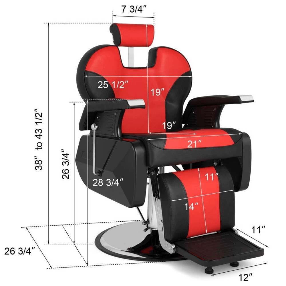 All Purpose Hydraulic Recline Barber Chair Black  Red Salon Beauty Equipment 4