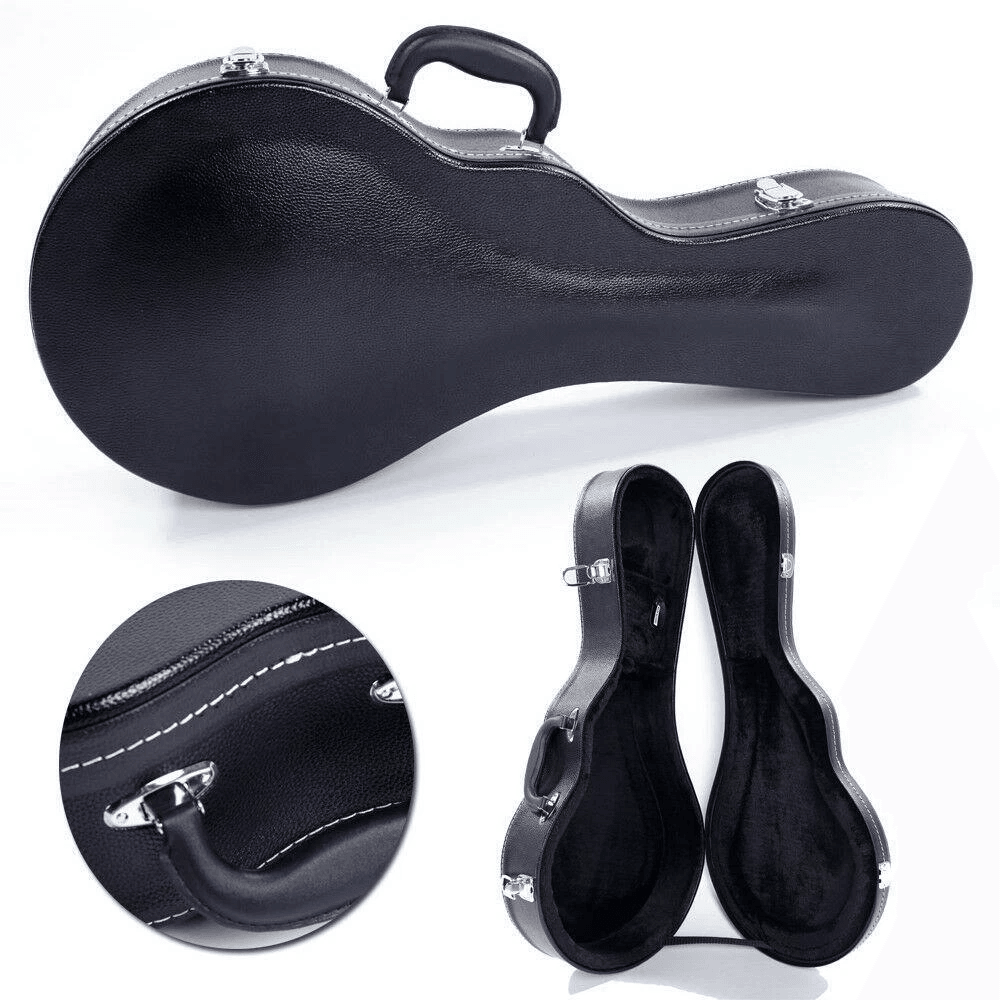 Glarry FStyle Mandolin Case Microgroove Pattern HighClass Leather Black Hardshell Protection 0