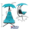 Patio Hanging Chaise Swing Lounge Chair With Cushion Blue Outdoor Canopy Arc Stand Hammock Lounger 1