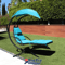 Patio Hanging Chaise Swing Lounge Chair With Cushion Blue Outdoor Canopy Arc Stand Hammock Lounger 0