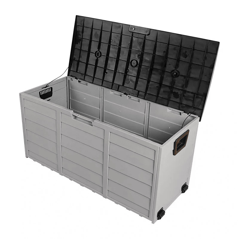 Garden Storage Box With Wheels Black Outdoor Tool Chest Cushion Organizer 3