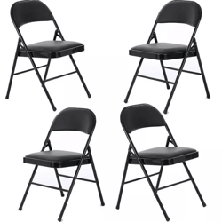 black padded folding chairs, durable, stackable, commercial seating for indoor & outdoor use