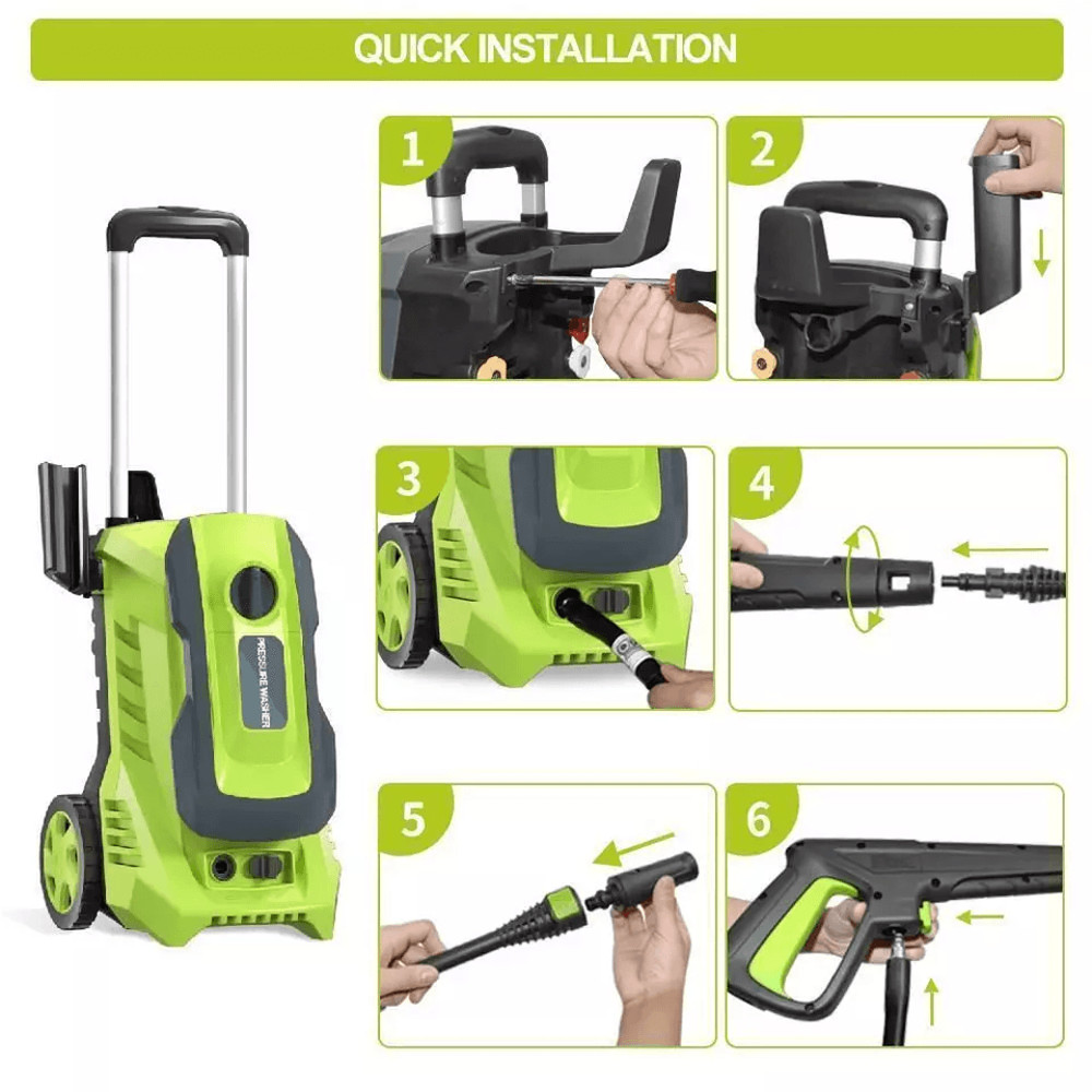 Electric High Pressure Washer Max QuickConnect Nozzles Telescopic Handle Foam Cannon Heavy Duty Pow 3