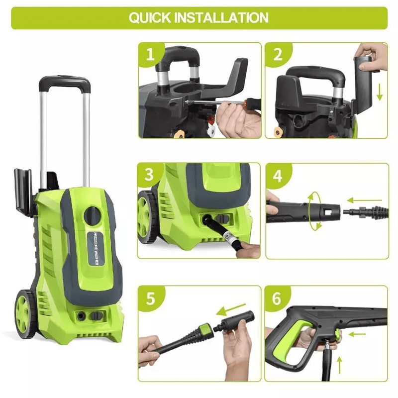 Electric High Pressure Washer Max QuickConnect Nozzles Telescopic Handle Foam Cannon Heavy Duty Pow 3