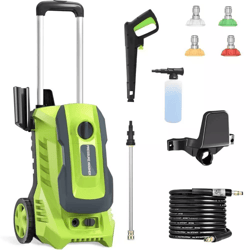electric high pressure washer max, quick-connect nozzles, telescopic handle, foam cannon, heavy duty power washer