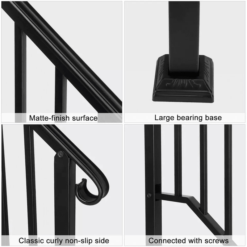 Iron Step Handrail Stair Railing For 12 Steps  Outdoor Deck Hand Rail Wrought Iron Safety Support 2