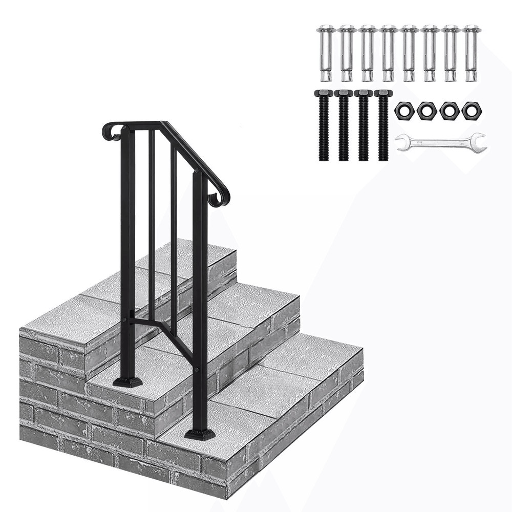 Iron Step Handrail Stair Railing For 12 Steps  Outdoor Deck Hand Rail Wrought Iron Safety Support 0