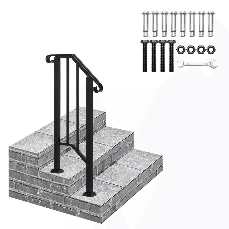 Iron Step Handrail Stair Railing For 12 Steps  Outdoor Deck Hand Rail Wrought Iron Safety Support 0