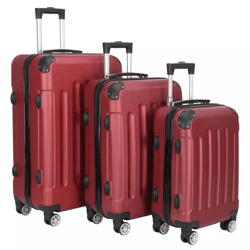 wine red 3-piece luggage set – abs hard shell trolley suitcases with tsa lock, spinner wheels, carry-on & checked sizes