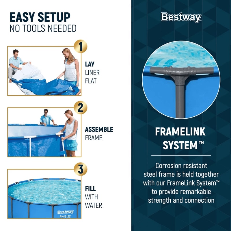 Bestway Steel Pro MAX Round Above Ground Pool Complete Backyard Swimming Pool Kit With Pump Ladder 3