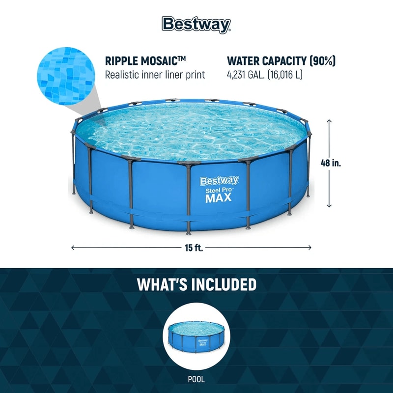 Bestway Steel Pro MAX Round Above Ground Pool Complete Backyard Swimming Pool Kit With Pump Ladder 2