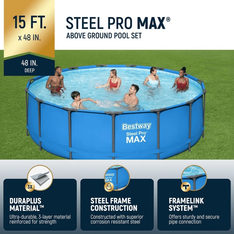 Bestway Steel Pro MAX Round Above Ground Pool Complete Backyard Swimming Pool Kit With Pump Ladder 1
