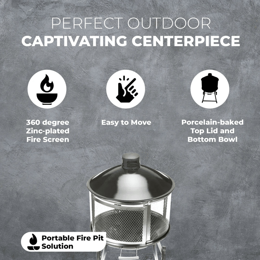 Four Seasons Courtyard Portable Fire Pit With Sliding Door Design Outdoor BBQ Grill With Screen Han 2