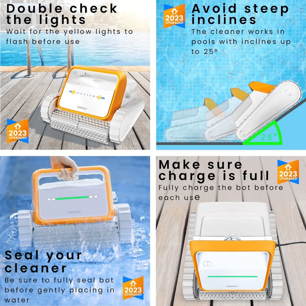 SMOROBOT Tank Cordless Robotic Pool Vacuum Rechargeable Cleaner For Inground Pools Wall Waterline 4