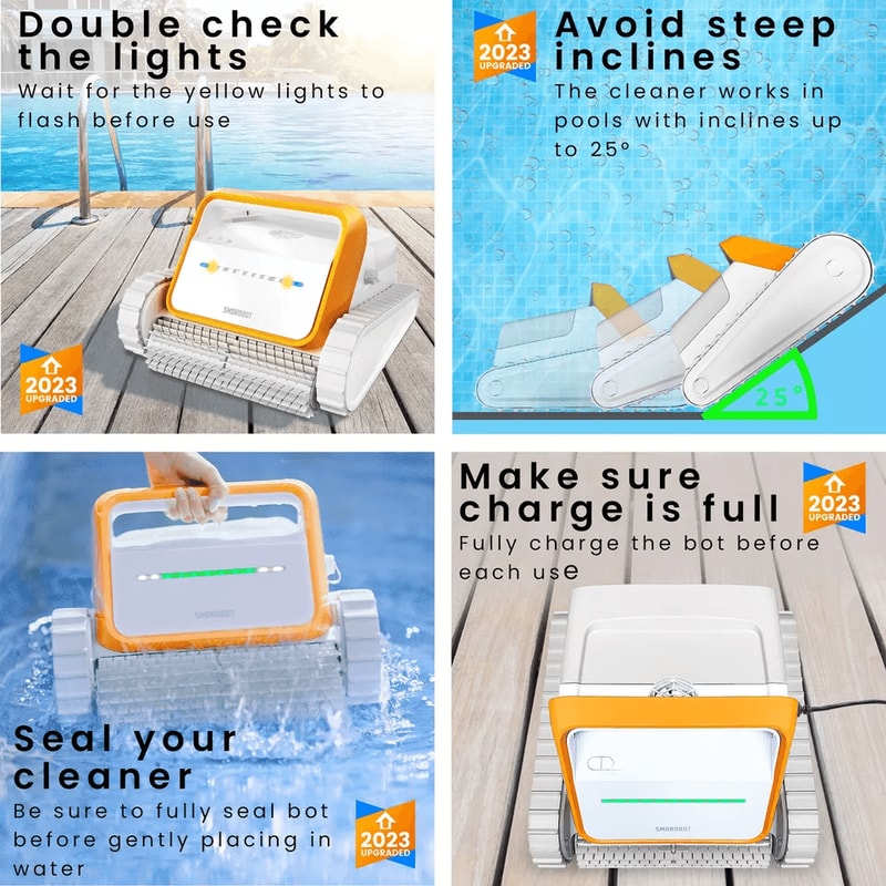 SMOROBOT Tank Cordless Robotic Pool Vacuum Rechargeable Cleaner For Inground Pools Wall Waterline 4