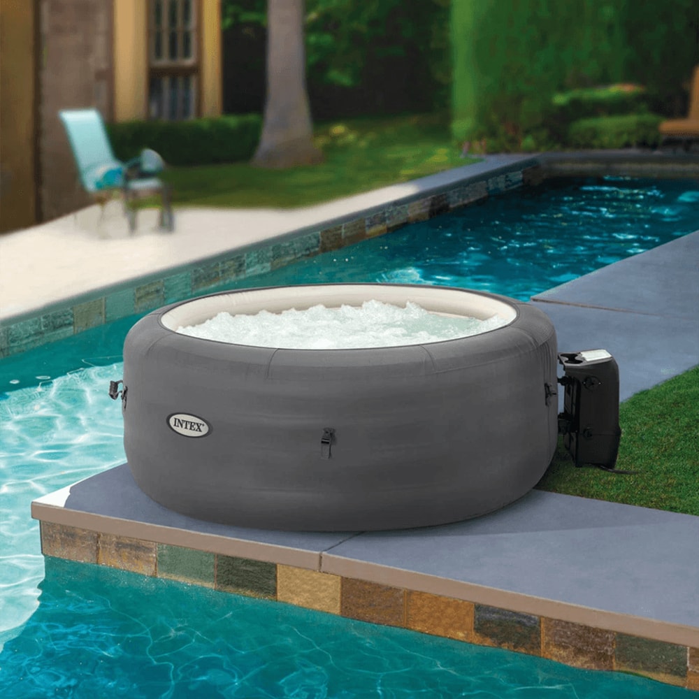 Intex SimpleSpa 4 Person Inflatable Hot Tub Bubble Massage Spa With Insulated Cover Grey 0