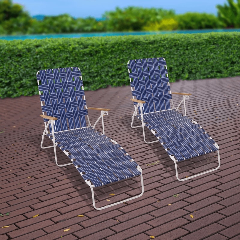 Four Seasons Courtyard Blue High Back Web Chaise Outdoor Lounge Chairs Durable Patio Furniture 0