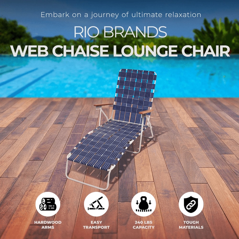 Four Seasons Courtyard Blue High Back Web Chaise Outdoor Lounge Chairs Durable Patio Furniture 2